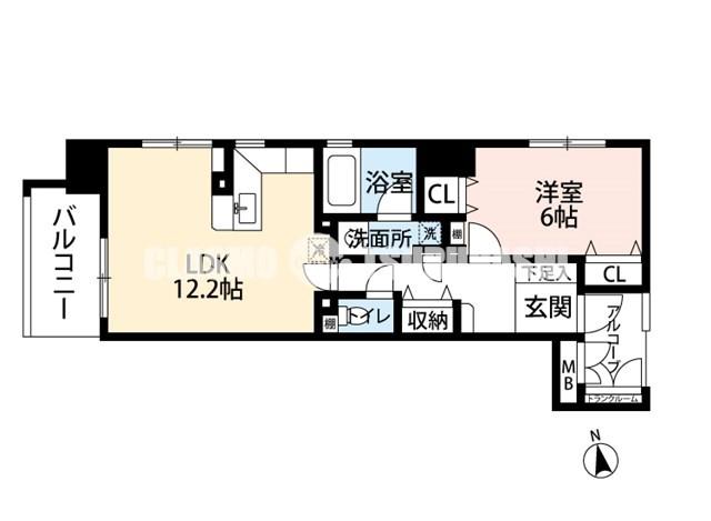 アーデン上本町(1LDK/4階)の間取り写真
