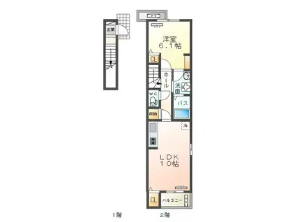 マリオ中村(1LDK/2階)の間取り写真