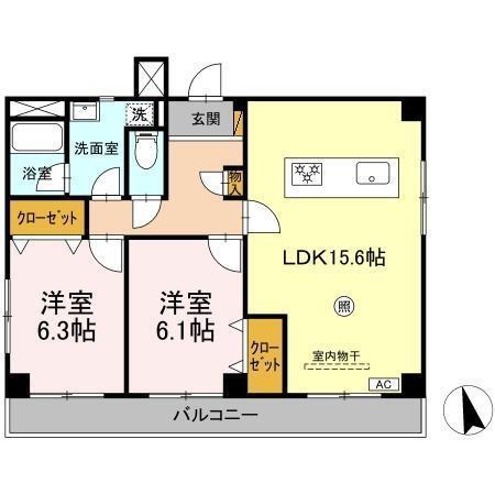 グレイスフルコート21(2LDK/3階)の間取り写真