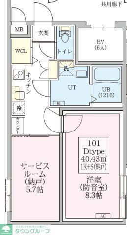 防音マンション スカイラシクラス武蔵関(1SK/2階)の間取り写真