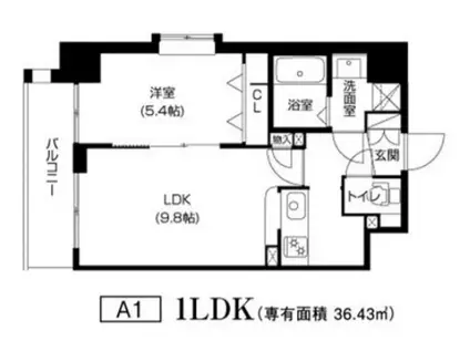 ラムール玉造(1LDK/4階)の間取り写真