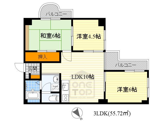 南千里ハイツ(3LDK/4階)の間取り写真