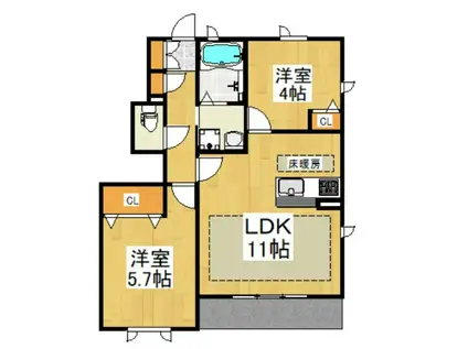 プレミア凛樹(2LDK/1階)の間取り写真