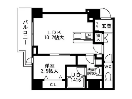 SUMMIT南森町(1LDK/2階)の間取り写真