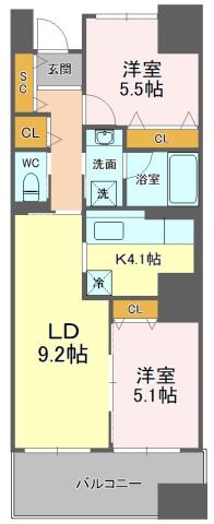 ヴィラセイユー常磐町(2LDK/5階)の間取り写真