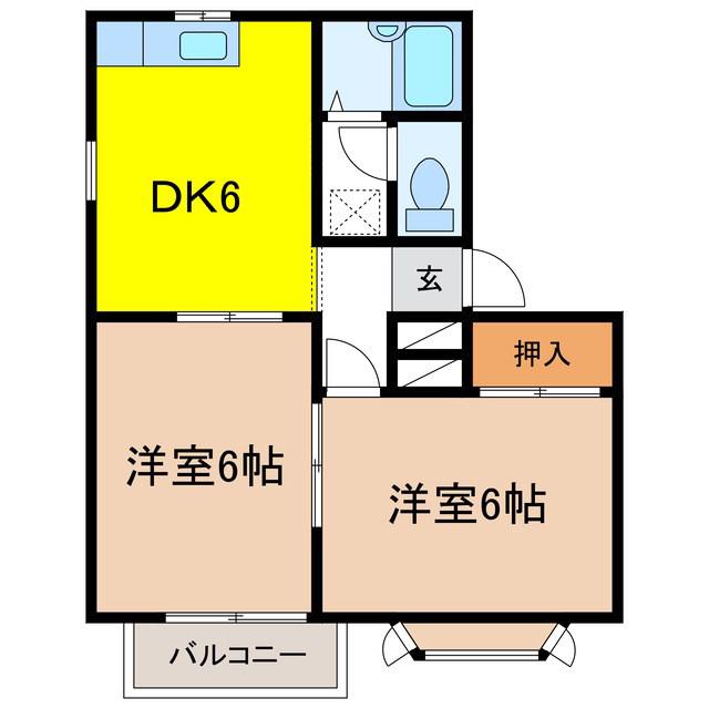 コーポナガタI(2DK/2階)の間取り写真
