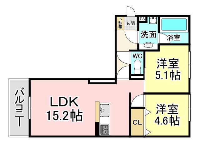 D-ROOM中原東(2LDK/2階)の間取り写真