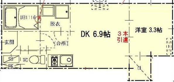 ハーモニーテラス塩池町II(1DK/3階)の間取り写真