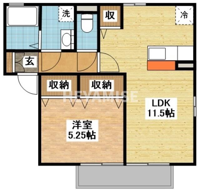 ウィルモアKT(1LDK/1階)の間取り写真