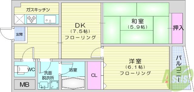 プロヴァンスK(2DK/2階)の間取り写真