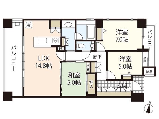 パークハウス紙屋町(3LDK/6階)の間取り写真
