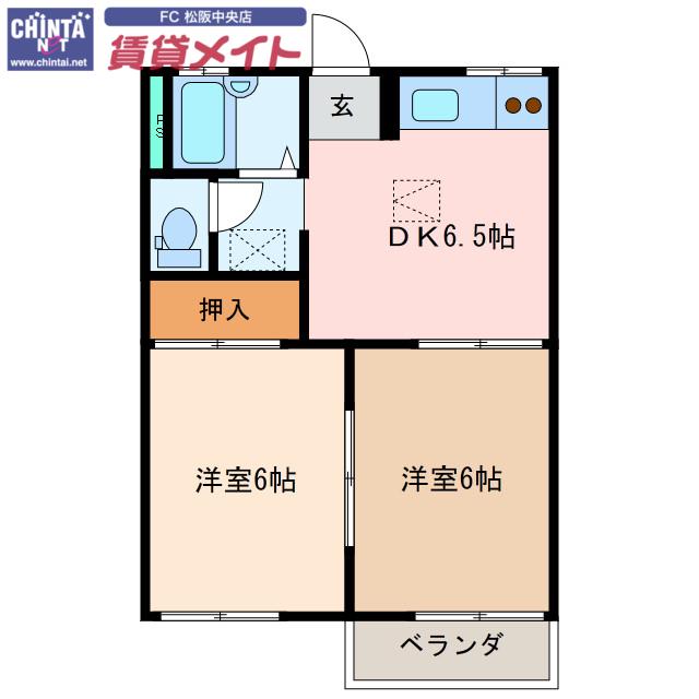 リバーストーン(2DK/2階)の間取り写真