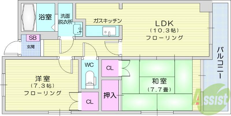 グラン・ヴェルディ(2LDK/9階)の間取り写真