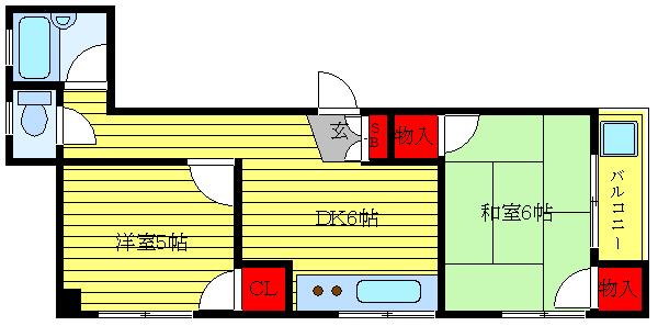 カーザ小林(2DK/1階)の間取り写真