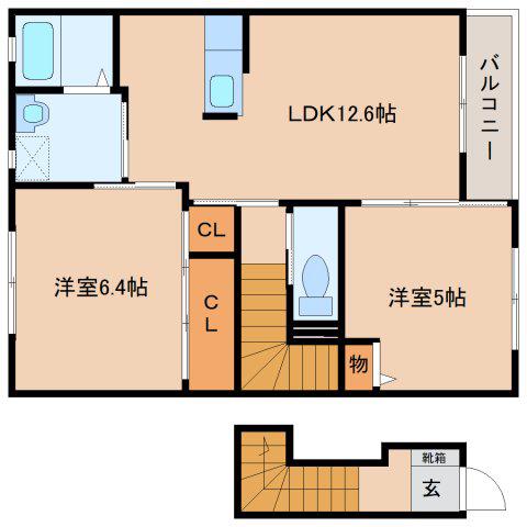 フェリーチェC(2LDK/2階)の間取り写真