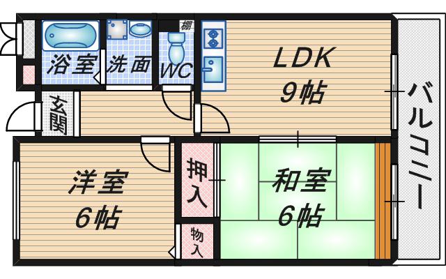 ドムールコスモス西豊中(2LDK/3階)の間取り写真