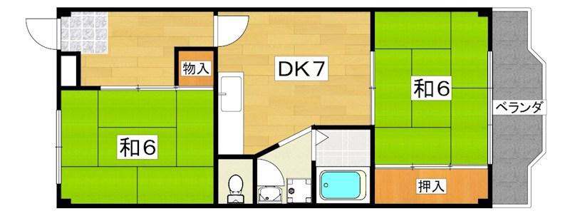 丸信リバーサイドコーポ1棟(2DK/9階)の間取り写真