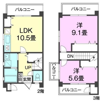 メゾネットZEN(2LDK/3階)の間取り写真