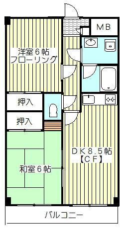 ライジングパレス(2DK/3階)の間取り写真