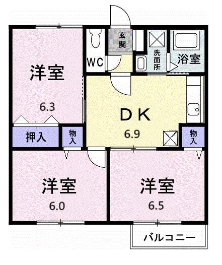 ツインヒルズA(3DK/2階)の間取り写真