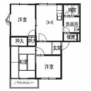 CALMLY溝口B棟(3DK/2階)の間取り写真