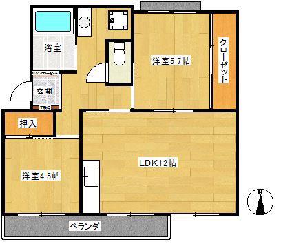 マンション赤関(2LDK/3階)の間取り写真