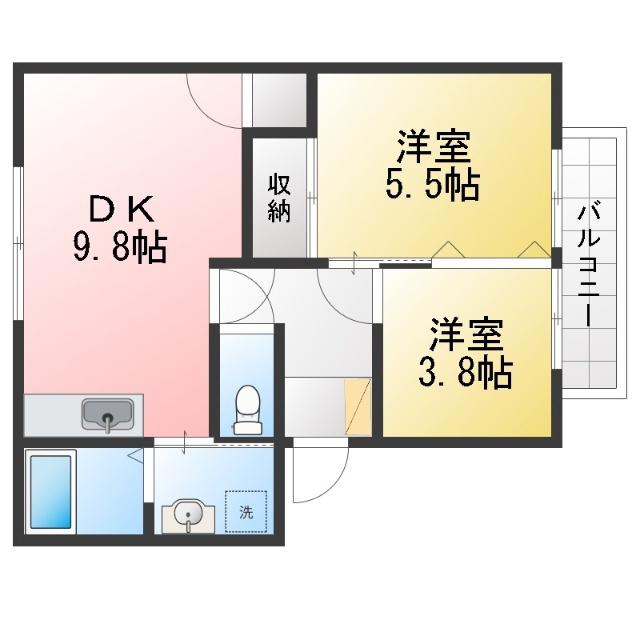 メゾンシュクセB棟(2DK/1階)の間取り写真