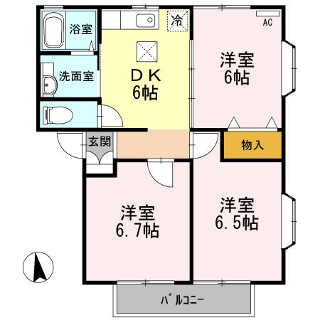 サンライズ B(3DK/1階)の間取り写真