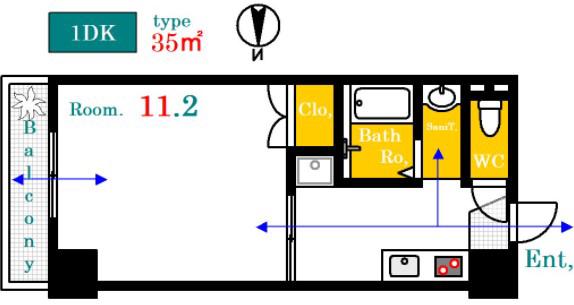 ペプリエール堺町(1DK/2階)の間取り写真
