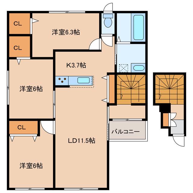 アルタクラッセ石川(3LDK/2階)の間取り写真