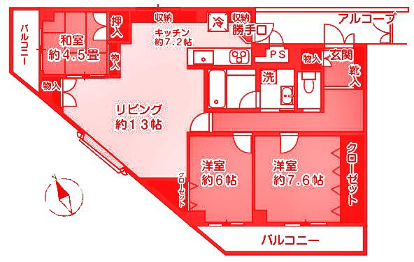 リバーサイドパレス(3LDK/3階)の間取り写真