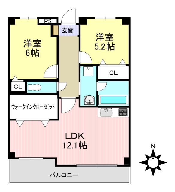 グランドール(2LDK/2階)の間取り写真