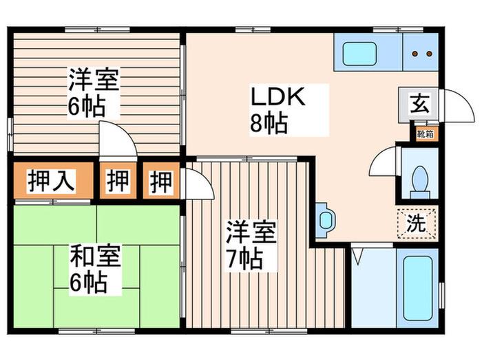 メゾン・オモダカA(3LDK/2階)の間取り写真
