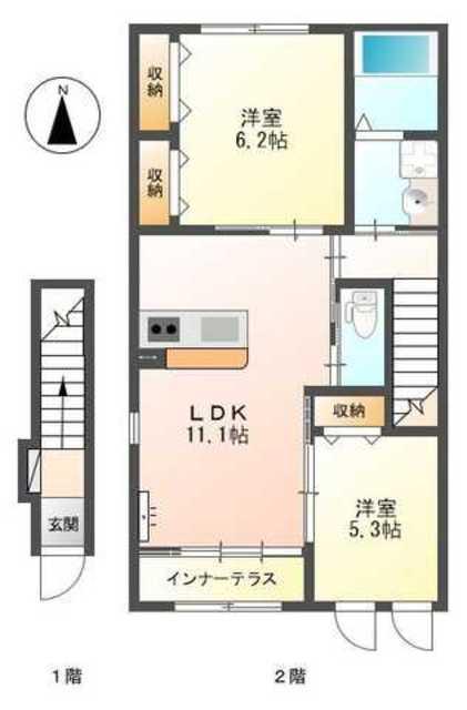 ハニーガーデン(2LDK/2階)の間取り写真