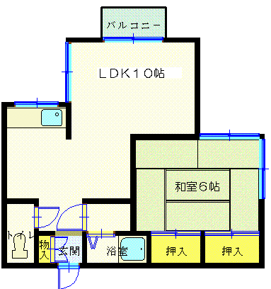 レーベン上木戸(1LDK/1階)の間取り写真