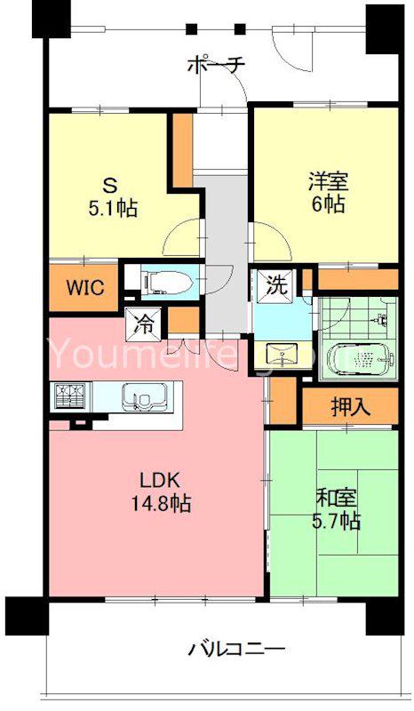 ミサワホームズ藤沢鵠沼(2SLDK/12階)の間取り写真