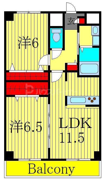 クリスタルコート(2LDK/5階)の間取り写真