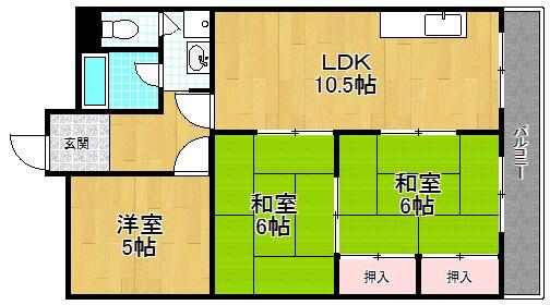 家具町ハイツ(3LDK/3階)の間取り写真