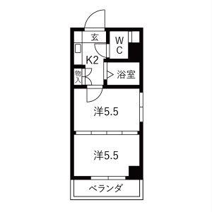 オアシス日向(2K/4階)の間取り写真
