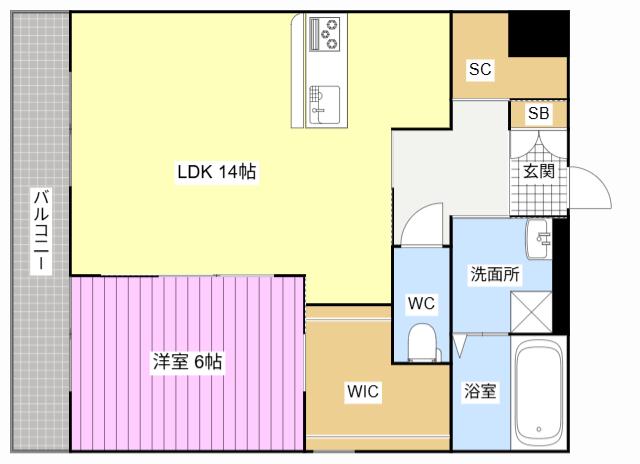 田畑ハイツルシアスV(1LDK/5階)の間取り写真