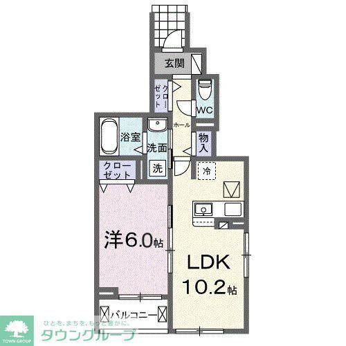 フォンテーヌV(1LDK/1階)の間取り写真
