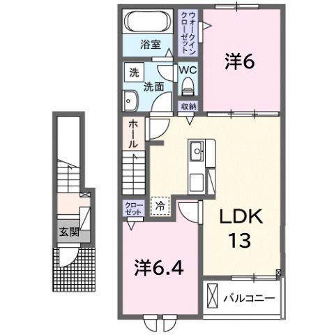ヴィヴァン(2LDK/2階)の間取り写真