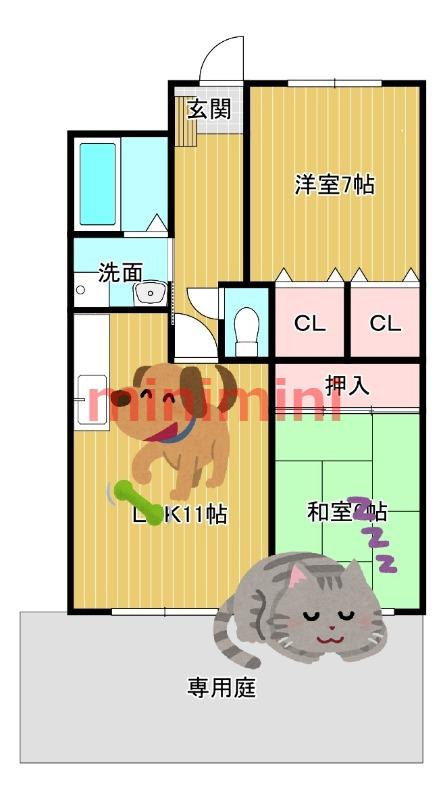 本町ハイツ(2LDK/1階)の間取り写真