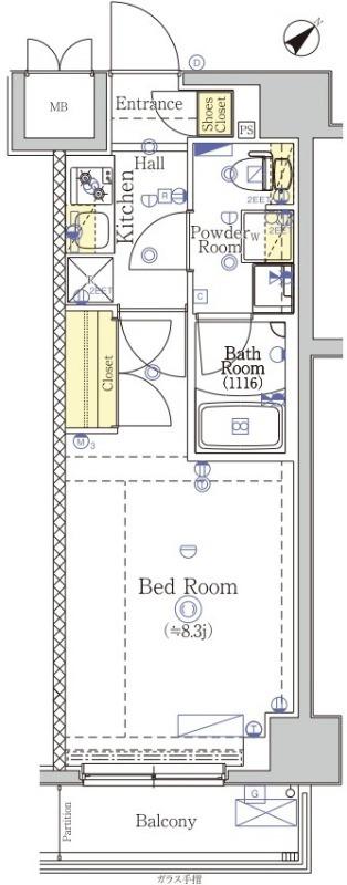 SHOKEN RESIDENCE八王子(1K/4階)の間取り写真
