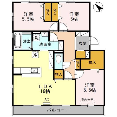 ファミーユ スクエアー B棟(3LDK/3階)の間取り写真