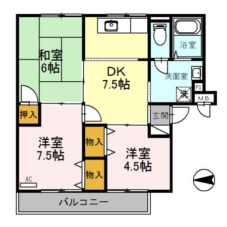 シティコート西難波(3DK/1階)の間取り写真