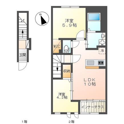 シャルダン(2LDK/2階)の間取り写真