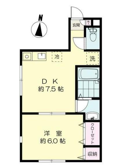 サウス多摩リバーC(1DK/1階)の間取り写真