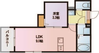 グロリオーザ新都心A(1LDK/2階)の間取り写真