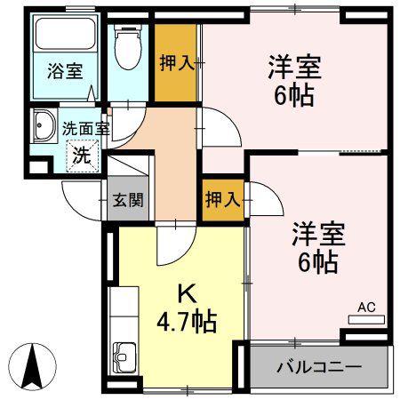 グリーンヒル(2K/2階)の間取り写真